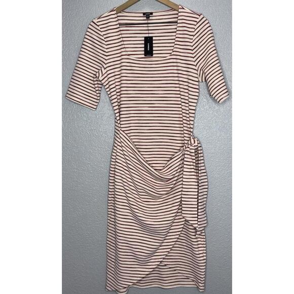 Express Textured Waffle Striped Scoop Neck Wrap Dress Size Large New - Picture 9 of 11